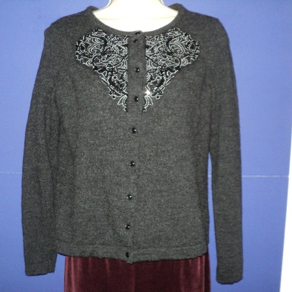 Cynthia Rowley Sz. M Cardigan Sweater Gray Beaded - Picture 1 of 4
